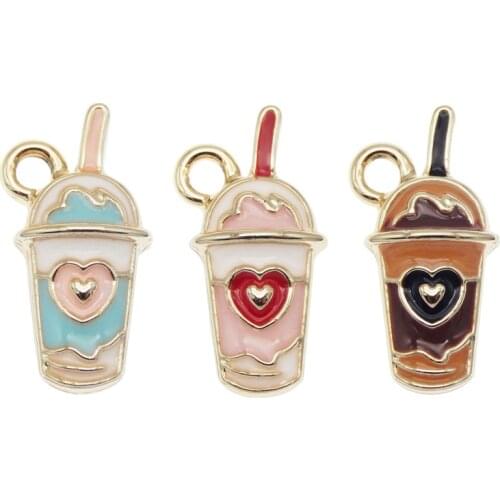 6pcs/pcs Juice Bottle charms Enamel Women Cute Love Heart shape For earrings Heart Bottle jewelry making Enamel Alloy Pendant