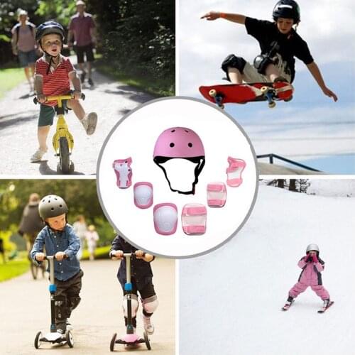 7Pcs/set Child Helmet Knee Pads Elbow Pads Cuff Wrist Kids Protective Gear Set Kids Boy Girl Safety Guard