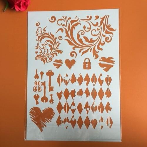 A4 29 * 21cm Love Key Floral DIY Stencils Wall Painting Scrapbook Coloring Embossing Album Decorative Paper Card Template