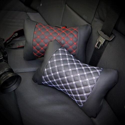 Car Neck Pillows Both Side Pu Leather 1pcs Pack Headrest For Head Pain Relief Filled Fiber Universal Car Pillow 27*19*7.5cm