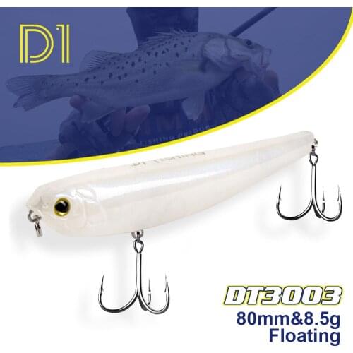 D1 White Fishing lures 2020 Floating 80mm 8.5g Hard Bait trout spinning lures 3D eyes Fishing Accessories Wobbler topwater lure