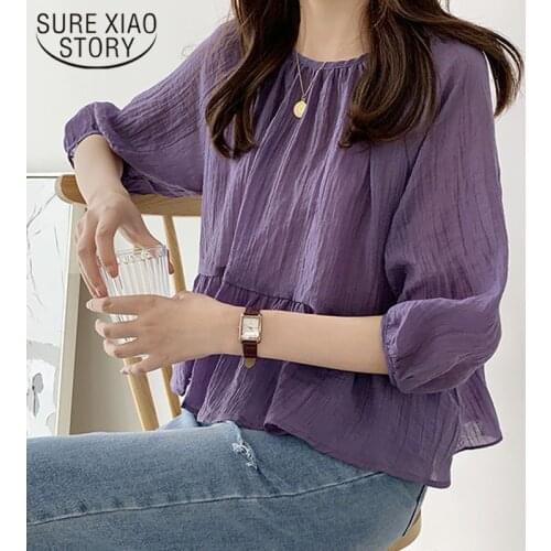 2021 Plus Size Ruffled Pleated Womens Blouse Summer Loose Round Neck Chiffon Shirt Sweet Top Japanese Style Female Blusas 15371