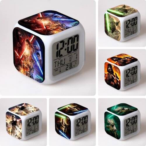 Star Wars: The Force Awakens Alarm Clock Movie LED Colorful Mood Square Clock Darth Vader Electronic Digital Gift for Children