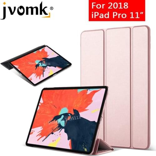 Case for iPad Pro 11" 2018 PU Leather Transparent PC Back Ultra Slim Light Weight Trifold Smart Cover for iPad Pro 11 inch