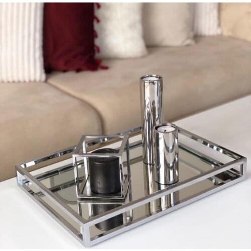 DIGERUI Decorative Mirrored Presentation Tray 30x40cm Silver 003