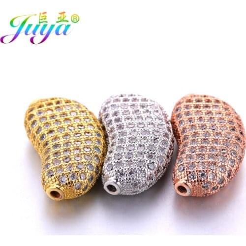 DIY Cz Rhinestones Metal Beads Micro Pave Zircon Bean Shape Copper Charm Beads For Women Men Beads Jewelry Making Accessories