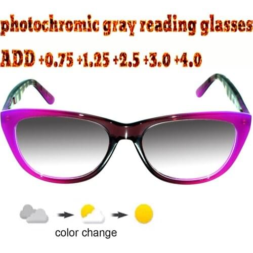 Photochromic Gray Reading Glasses Rectangular Ultralight Trend High Quality Fashion Men Women+1+1.5 +1.75 +2.0 +2.5 +3 +3.5 +4