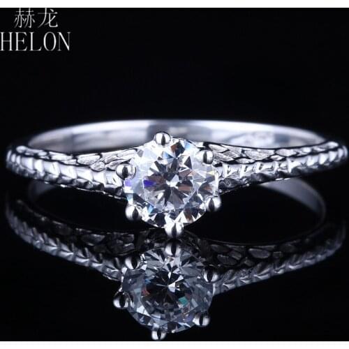 HELON 5mm Round Sterling Silver 925 Genuine AAA Graded Cubic Zirconia Engagement Wedding Vintage Antique Fine Jewelry Ring