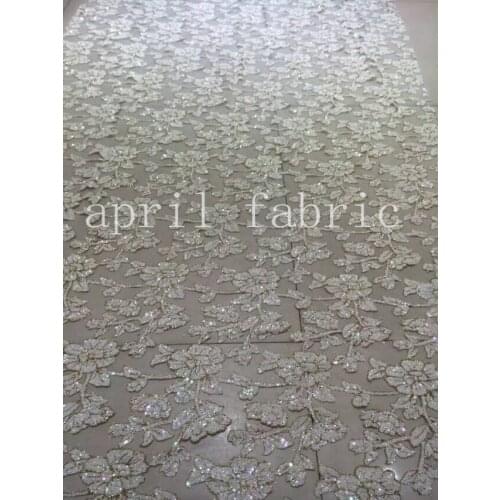 Hh005 cream white gold glued glitter print flower fabric for sawing/wedding design