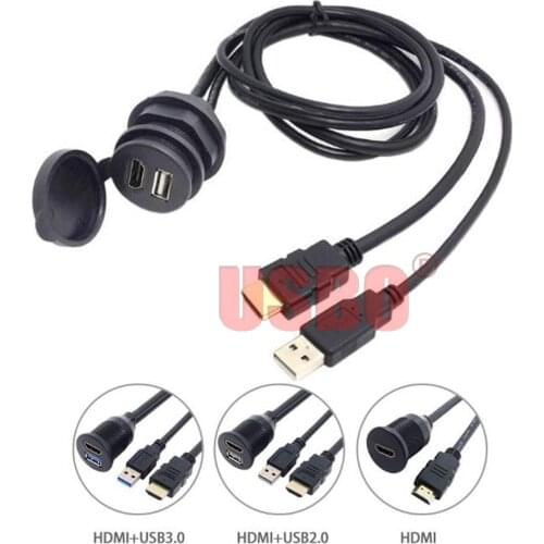 Supply black 1.0M 1.4V Car HD cable HDMI & USB 2-in-1 male to female extension cable with waterproof housing