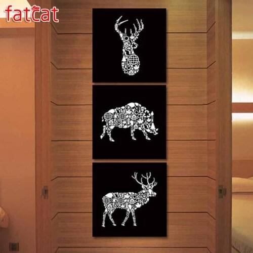 FATCAT 3 piece sets Deer Head Boar animal diy diamond painting full diamond embroidery rhinestone kit triptych home decor AE1042