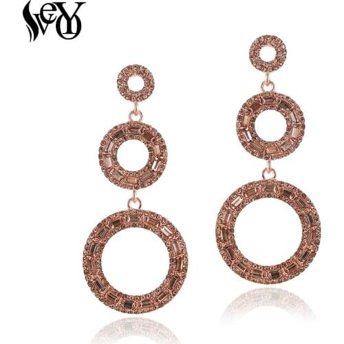 VEYO Classic Round Rhinestones Drop Earrings Hollow Party Wedding Dangle Earring for Women Fashion Jewelry Gift