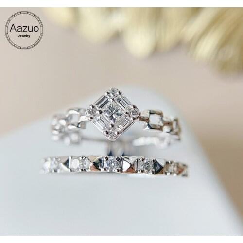 Aazuo INS Style 18K Orignal White Gold Real Diamonds Fashion Lock Chains Ring for Woman Engagement ring Senior Party Hot sale