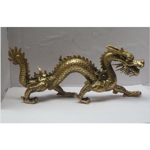 Copper Brass Exquisite Home Long 11 inch Metal crafts Home Decoration Chinese Brass Carved Dragon Statue dragon Sculpture