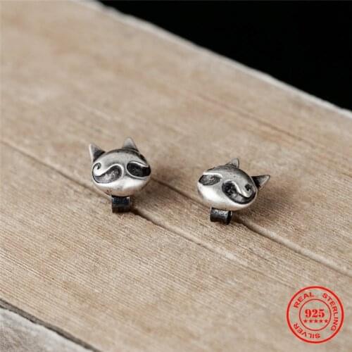 MKENDN Personality Cute Bearded cat Stud Earrings For Women 925 Sterling Silver Ear Studs Bijoux Anti-allergy Jewelry