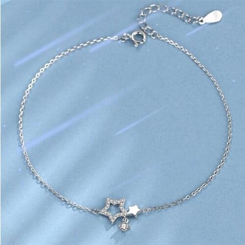 Fashion 925 Sterling Silver Crystal Star Charm Bracelet &Bangle For Women Girls Wedding Jewelry SL167