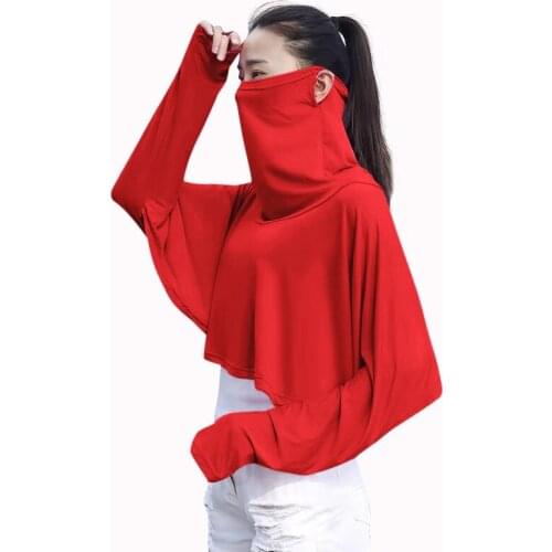 Muslim covering the face long tops breathable masking islamic scarf masked clothing for women long sleeve masked sunscreen tops