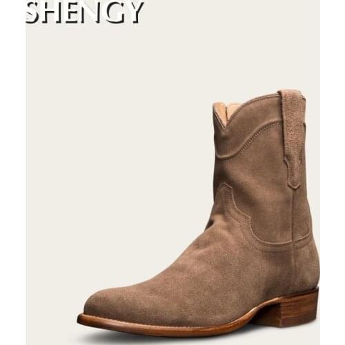 High Quality Winter Men Boots Calf Zipper Pointed Low Heeled Outdoor Boots Men Warm Non Slip Chelsea Male Fashion Big Size 38-48