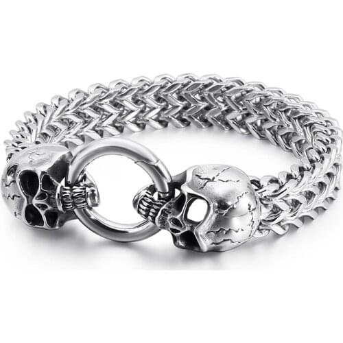 HAOLYNJOY Punk Stainless Steel Skull Charm Bracelet Men Mesh Chain Bangle Man Jewelry Accessories