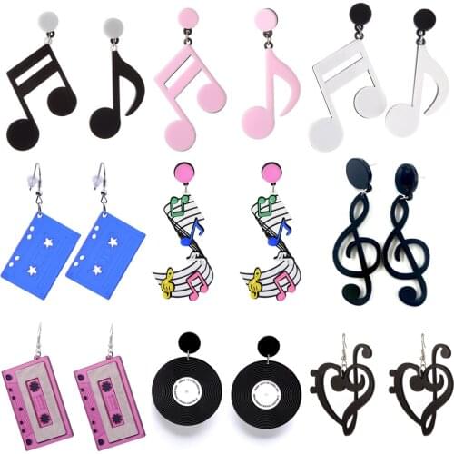 Music Acrylic Earrings For Women Heart Note Black Round Record Magnetic Tape Colorful Harajuku Earrings Fashion Jewelry Gifts