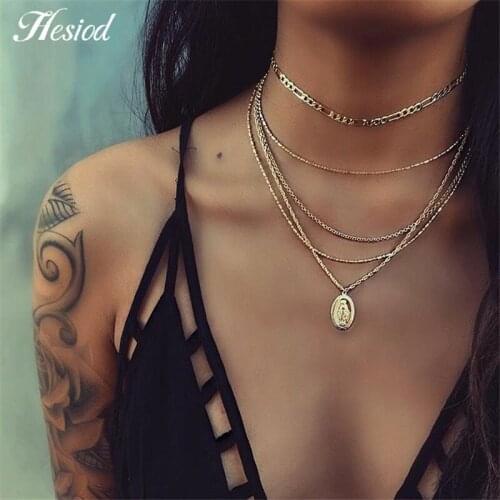 New Coin Pendant Necklace Hesiod Gold Plated Color Multilayer Fashion Party Charm Jewelry Accessories For Women