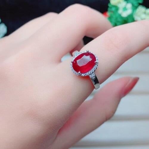 New Natural Ruby Ring Womens 925 Silver Simple and Atmospheric Style Jewelry for Young Peoples Daily Needs