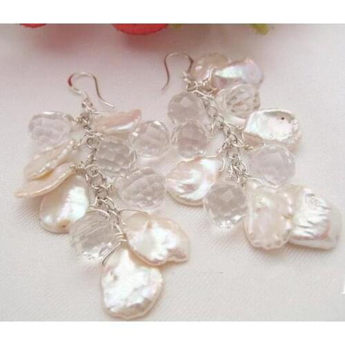 New Arrival Favorite Pearl Earrings White Reborn Keshi Real Pearl White Crystal Dangle Earring S925 Sterling Silver Hook