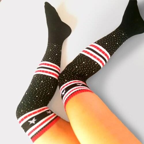 Sexy Women Hot Diamonds Soft Knit Over Knee High Socks Thigh-High Shiny Long Socks Thigh Pentacle High Stockings Long Socks