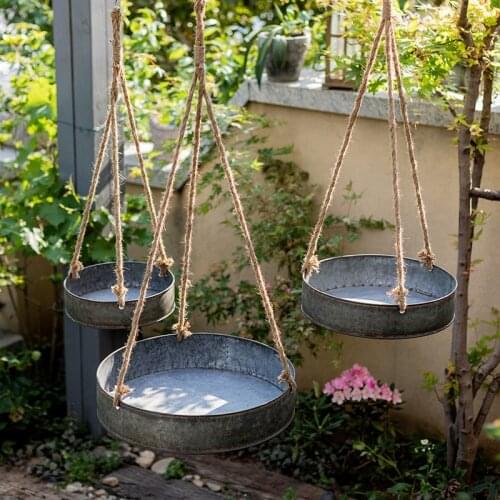Handmade retro rope hanging zinc round planter