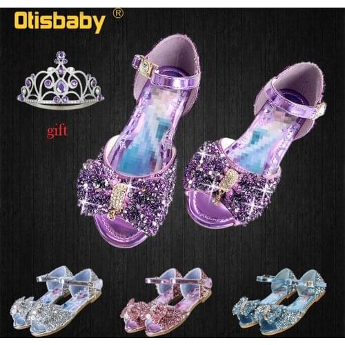 Elsa Princess Sandals Summer Girls Cinderella Crystal Performance Shoes Fancy Fairy Party Dance Shoes Toddler Girl Jelly Sneaker