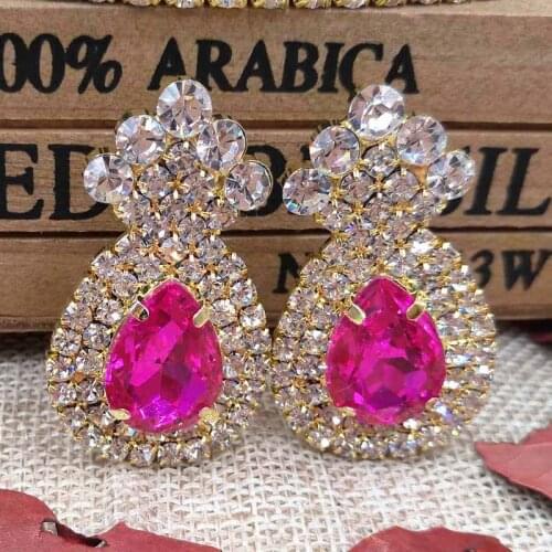 ZerongE jewelry fushia crystyal Dangle Earring lady gold green/clear/yellow/red/royal blue colorful stone luxury crystal earring