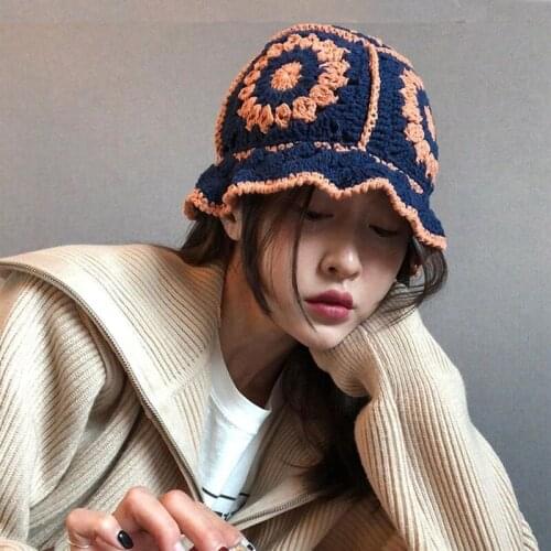 Women Hollow Flower Knitted Fisherman Hat Handmade Crochet Matching Basin Hat Spring Autumn Sunscreen Sun Hats Female Panama