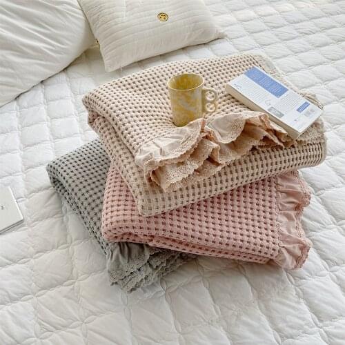 Super Soft Cotton Waffle Plaids Baby Blanket,Lovely Flounce Kids Bed Cover,Kids Summer Beddings, Girls Sweet Bed Spread