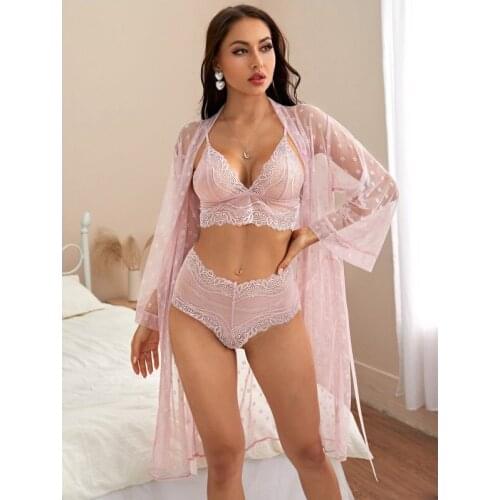 Bridal Robes with Lace Sex Bridesmaid Gift Kimono Sleepwear Sets Bathrobe House Robe Erotic Sex Costume 3 Piece Sexy LIngerie