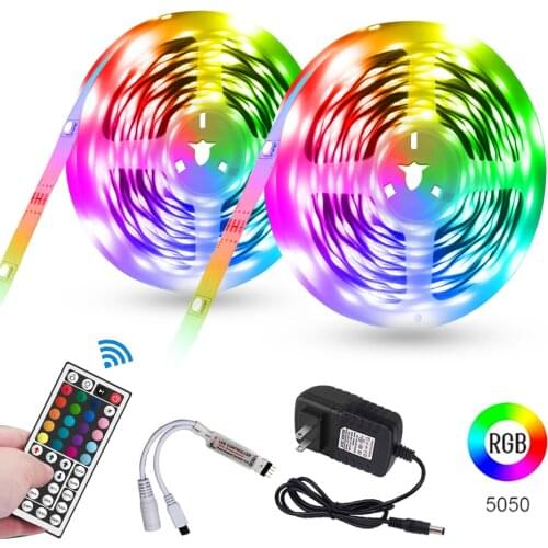 EU AU US UK Set DC 12V RGB LED Strip SMD 5050 +44 key IR Remote Flexible Tape Ribbon Light Lamp 5m 10m 15m 20m