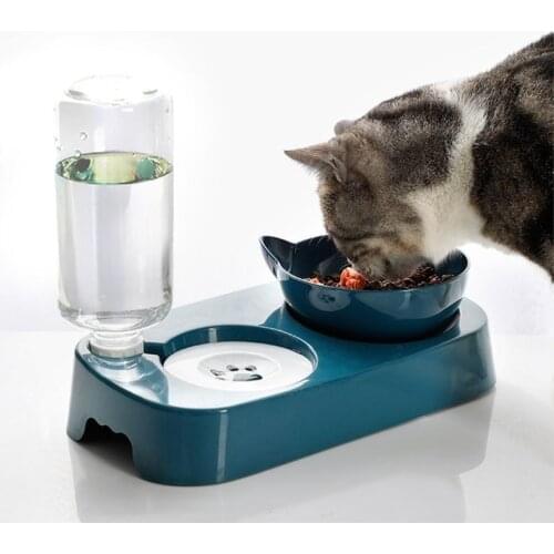 3-Color Pet Bowl Auto Feeder Dog Cat Food Bowl with Water Dispenser Double Bowl Drinking Raised Stand Dish Bowls Pet Supplies