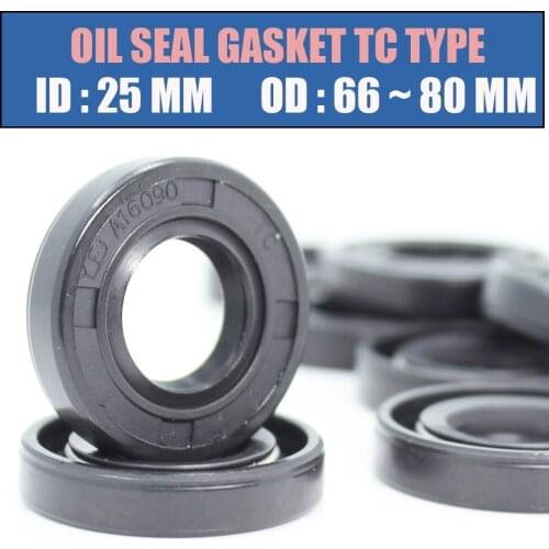 ID 25mm Oil Seal Gasket TC Type Inner 25*66/70/72/80 mm 8Pcs NBR Skeleton Seals Nitrile Covered Double Lip With Garter