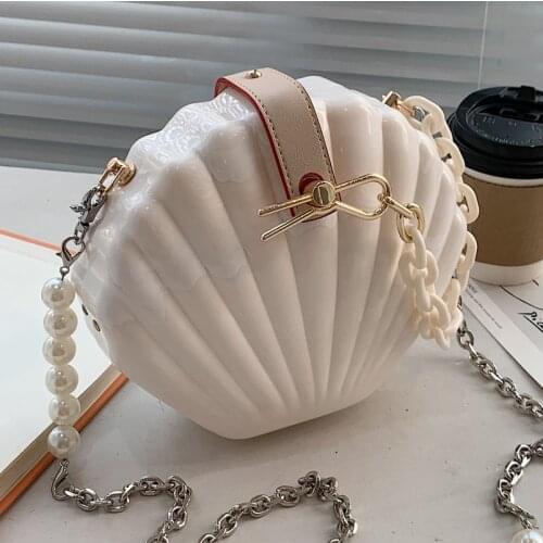 Shell Bag Female 2021 New Luxury Personality Printed Acrylic Chain Pearl One Shoulder Messenger Temperament Fashion Lady Bag