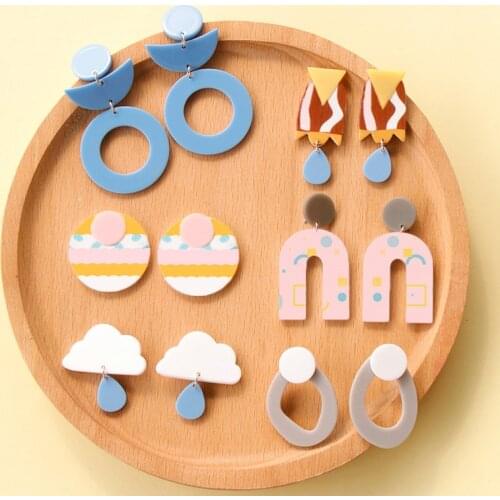 AOMU 2020 New Colorful Printing Acrylic Geometric Irregular Round Cute Clouds Earrings for Women 2020 Korea Jewelry Gifts