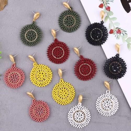 Handmade Bohemian Beaded Drop Earrings for Women 2020 Fashion Boho Glass Beads Stone Big Dangle Earring Party Statement Jewelry