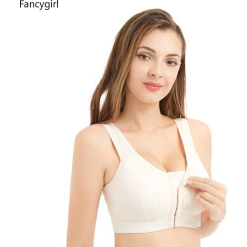 Women Post Surgery Bra Front Closure Mastectomy Bras Comfort Cotton Full Coverage Pocket Bra Lace Wireless Bra for Breast Cancer