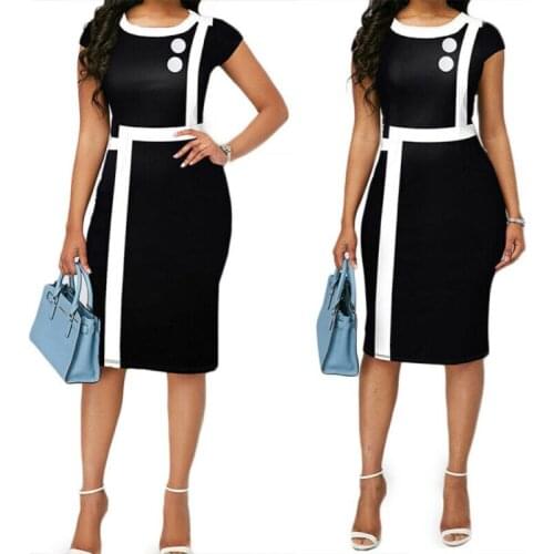 Womens Short Sleeve Colorblock Party Cocktail Bodycon Office Work Pencil Dress