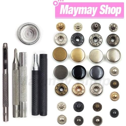 10 set Snaps Button Metal Snap Fasteners Press Studs Kit With 4 Installation Tools For Clothes Garment Bags Shoes Leathercraft