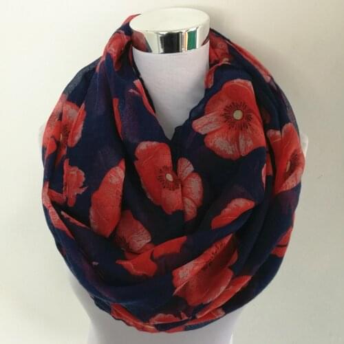 10pcs/lot New Women Ladies Fashion Viscose Cotton big flowers Print infinity scarf Fashion Poppies Scarves hot sale neckerchief