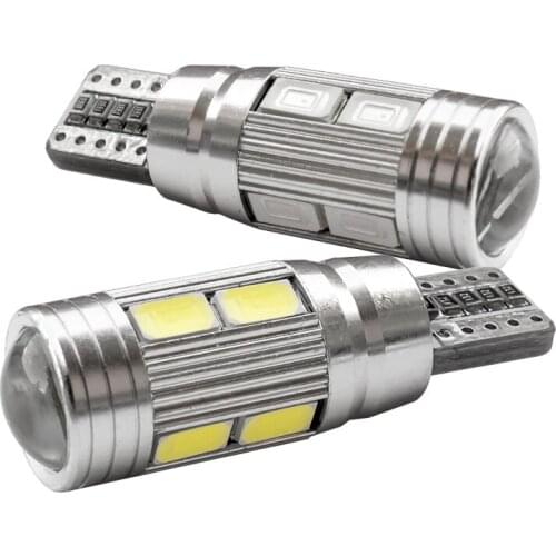 100pcs T10 W5W 501 LED Bulbs Auto Interior Reading Lamp Canbus No Error 10 SMD 5630 5730 Lens Projector Aluminum Case Car Lights