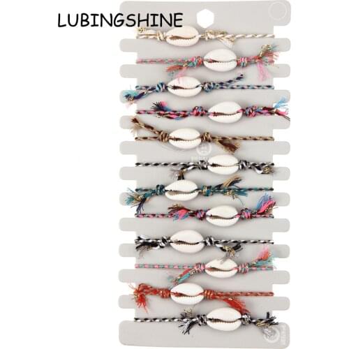 12pcs/lot Boho Handmade Shell Cotton Rope Bracelet for Women Men Tibetan Thread Lucky Charms Adjustable Bracelets Jewelry
