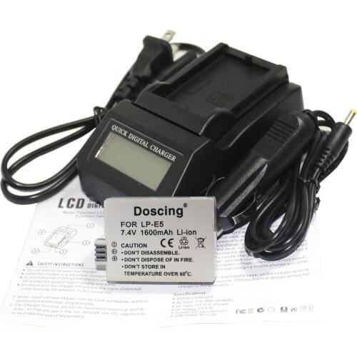 2pcs LP-E5 LPE5 LP E5 Battery +LCD Quick Charger for Canon EOS Rebel XS, Rebel T1i, Rebel XSi,1000D, 500D,450D,Kiss X3,X2