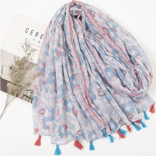 2021 Fashion Newest Heart Printed Pattern Cotton Voile Tassel Scarf Shawls Wraps Hijabs 10pcs/lot