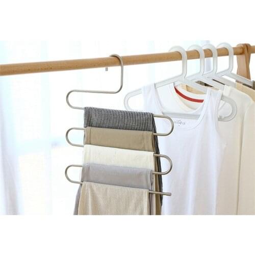 36X36cm Stainless Steel Pants Rack S-Type 5 Layer Pants Wardrobe Hanger Multi-Function Belt Rack Clothing Towel Storage Rack
