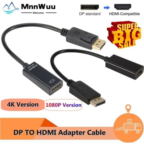 4K DP to HDMI-compatible Cable Adapter Male To Female For HP/DELL Laptop PC Display Port to 1080P HDMI-compatible Cord Converter